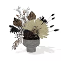 Natural Dried Flower Arrangement In Concrete Vase With Ferns Plumes And Leaves