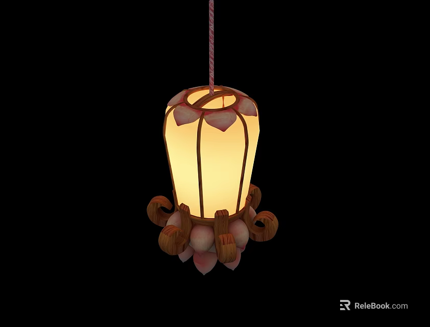 Decorative Pendant Light with Warm Yellow Shade and Wooden Ornamental Base for Home Interior 3d model 