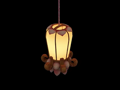 Decorative Pendant Light with Warm Yellow Shade and Wooden Ornamental Base for Home Interior 3d model