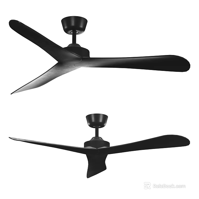 Modern Black Ceiling Fan With Sleek Blades For Efficient Home Cooling 3d model