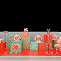 Festive Commercial Street with Red Triangular Arches and 2023 2024 Rabbit Dragon Decorations