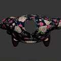 Short Sleeved Dark Dress With Pink White Floral Pattern And Brown Shoes For Daily Use