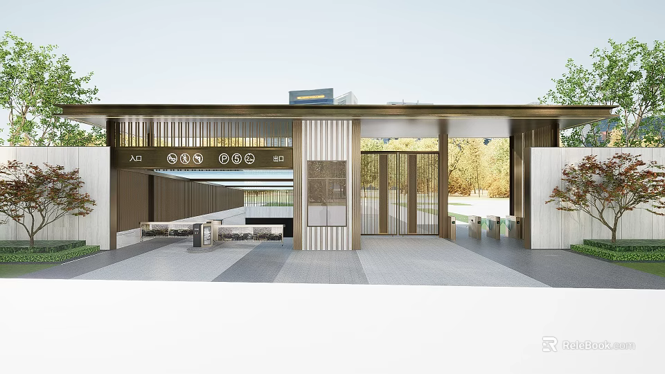 Modern Commercial Storefront Design With Metal Structure Glass Doors Wooden Accents And Entrance Area 3d model 