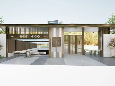 Modern Commercial Storefront Design With Metal Structure Glass Doors Wooden Accents And Entrance Area 3d model