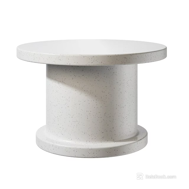 Sleek White Round Coffee Table With Speckled Surface And Modern Cylindrical Base Design 3d model