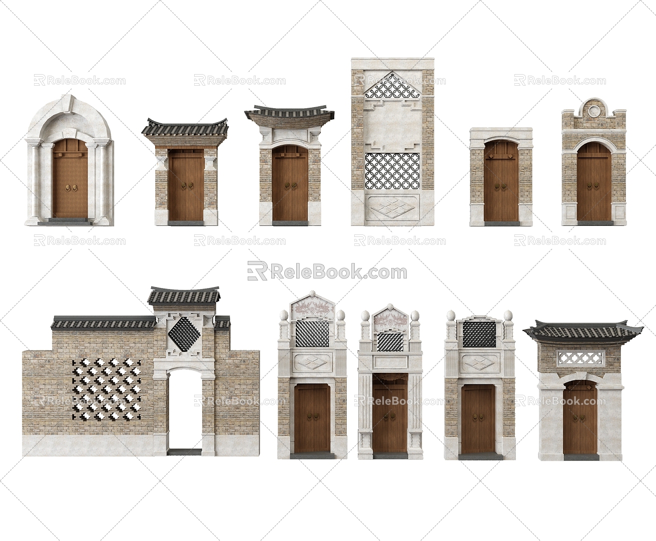 Traditional Chinese Ancient Architecture Door Head Gate House 3d model