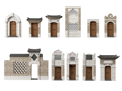 Traditional Chinese Ancient Architecture Door Head Gate House 3d model