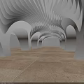 Modern Airport Interior With Curved White Ceiling Arched Structures And Brown Tiled Floor