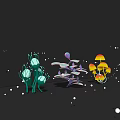 Cartoon Scene With Colorful Mushrooms On Dark Background And White Spots
