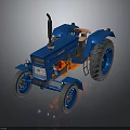 Blue Tractor Exterior Design With Large Tires And Exhaust Pipe
