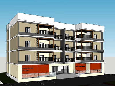 Modern Multi Story Residential Commercial Building Exterior With Balconies And Storefronts 3d model