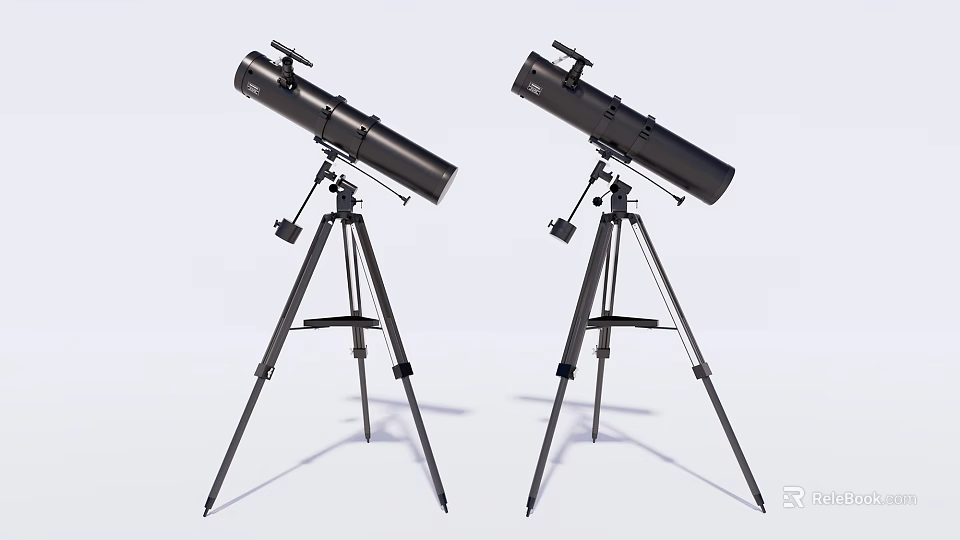 Commercial Black Astronomical Telescopes Two Units With Stable Tripod Stands 3d model