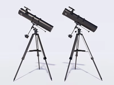 Commercial Black Astronomical Telescopes Two Units With Stable Tripod Stands 3d model