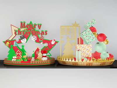 Christmas Themed Decorative Ornament Set With Star Snowman Tree Gift Boxes And Balloons 3d model