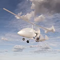 White Lightweight Helicopter Flying In Blue Sky With White Clouds And Clear Structure