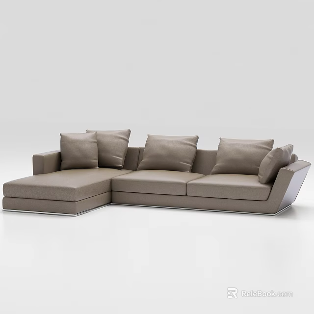 Modern Light Brown Leather Sectional Sofa with Multiple Cushions and L Shape Design 3d model