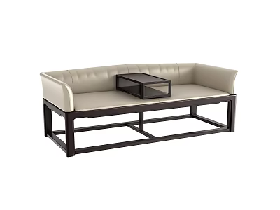 Modern Sofa With Light Upholstery Armrests And Dark Wood Frame Featuring Small Coffee Table 3d model