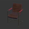 Modern Brown Leather Leisure Chair With Striped Design And Metal Frame
