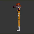 Red Haired Character With Extended Arms Orange Jumpsuit Microphone Camera Green Square Purple Device
