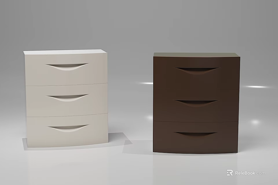 Modern Sideboard Cabinets in White and Brown with Multiple Drawers Design 3d model