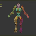 Futuristic Yellow Orange Robot Character With Mechanical Segmented Limbs And Spring Abdomen Standing Pose