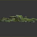 Natural Stone Materials Covered With Green Moss On Square Platform With Green Purple Ground