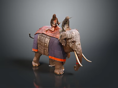 Decorative Elephant Statue With Two Figures Riding On Intricate Patterned Blanket 3d model