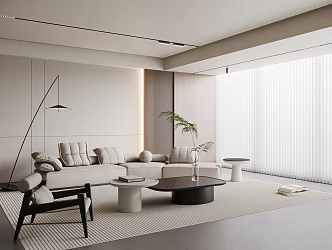 Modern Living Room Sofa Coffee Table Combination Single Leisure Chair Sofa Background Wall Metal Floor Lamp Book Dream Curtain Jewelry Ornaments 3d model