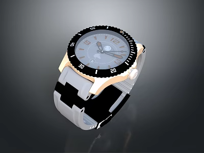 Elegant Modern Watch With Black Bezel Gold Case White Strap And Classic Dial Design 3d model