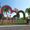 Outdoor Love Themed Decoration With Heart Shape Cupid Figure LOVE Letters And Palm Trees