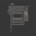 Vintage Industrial Equipment With Metal Frame Mesh Panel And Mechanical Parts