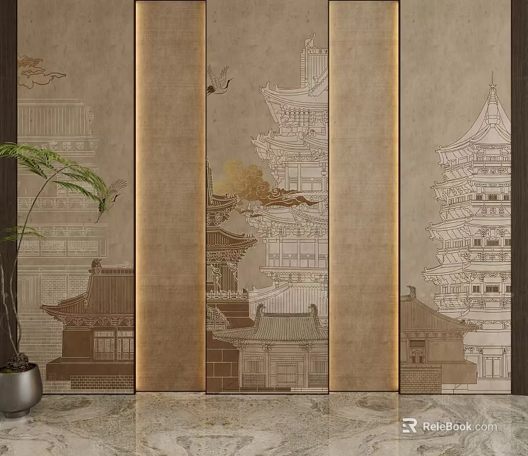 Traditional Chinese Room Divider With Architectural Patterns And Oriental Design Elements 3d model