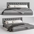 Modern Double Bed With Tufted Headboard Gray Bedding And White Pillows 3d model
