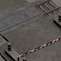 Railway Crossing With Barriers Warning Posts And Concrete Pavement Tracks 3d model