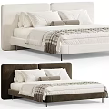 Modern Upholstered Double Bed With Light And Dark Headboards White Pillows And Plaid Throw