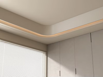 Modern Ceiling Design With Recessed Lighting And Gray Cabinets Near Window Blinds 3d model