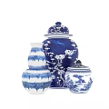 Chinese Traditional Blue and White Ceramic Vessels with Plum Blossom and Landscape Patterns
