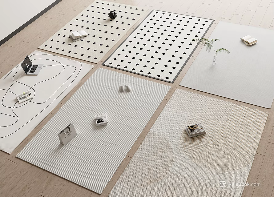 Square Carpets With Various Patterns Textures And Decorative Items For Modern Home Interior 3d model 