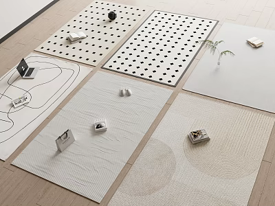 Square Carpets With Various Patterns Textures And Decorative Items For Modern Home Interior 3d model