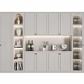 Modern Light Gray Wine Cabinet With Open Shelves Cabinets Wine Bottles Decorative Items And Lighting