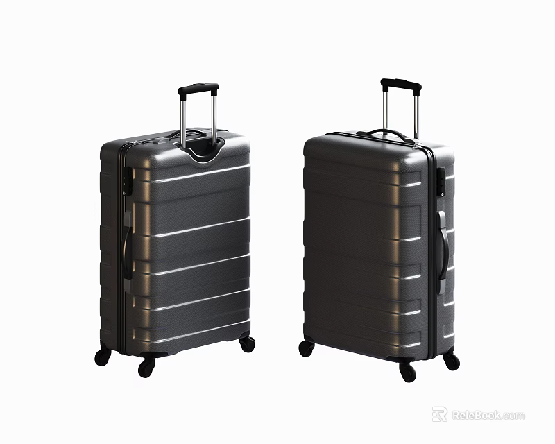 Two Stylish Hard Shell Suitcases With Telescopic Handles And Rolling Wheels 3d model 