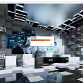 Digital Exhibition Space With Large Screen Number Displays And Interactive Female Figure
