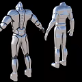 Silver Metallic Game Movie Character Costume Design With Muscular Armor And Detailed Lines