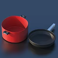 Red Pot And Black Frying Pan Kitchen Cookware Essentials Collection 3d model