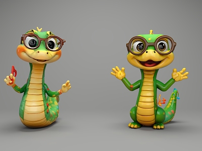 Cartoon lizard cartoon snake green snake cobra cartoon hand animal IP 3d model