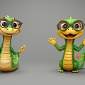 Cartoon lizard cartoon snake green snake cobra cartoon hand animal IP 3d model