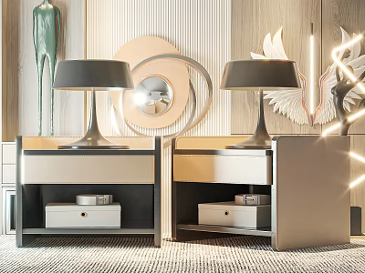 Modern Nightstands With Drawers Topped With Table Lamps And Decorative Items 3d model