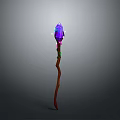 Enchanting Magic Staff With Purple Crystal Brown Wooden Shaft And Green Decorations
