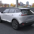 White Peugeot SUV With Modern Headlights And Grille On Street