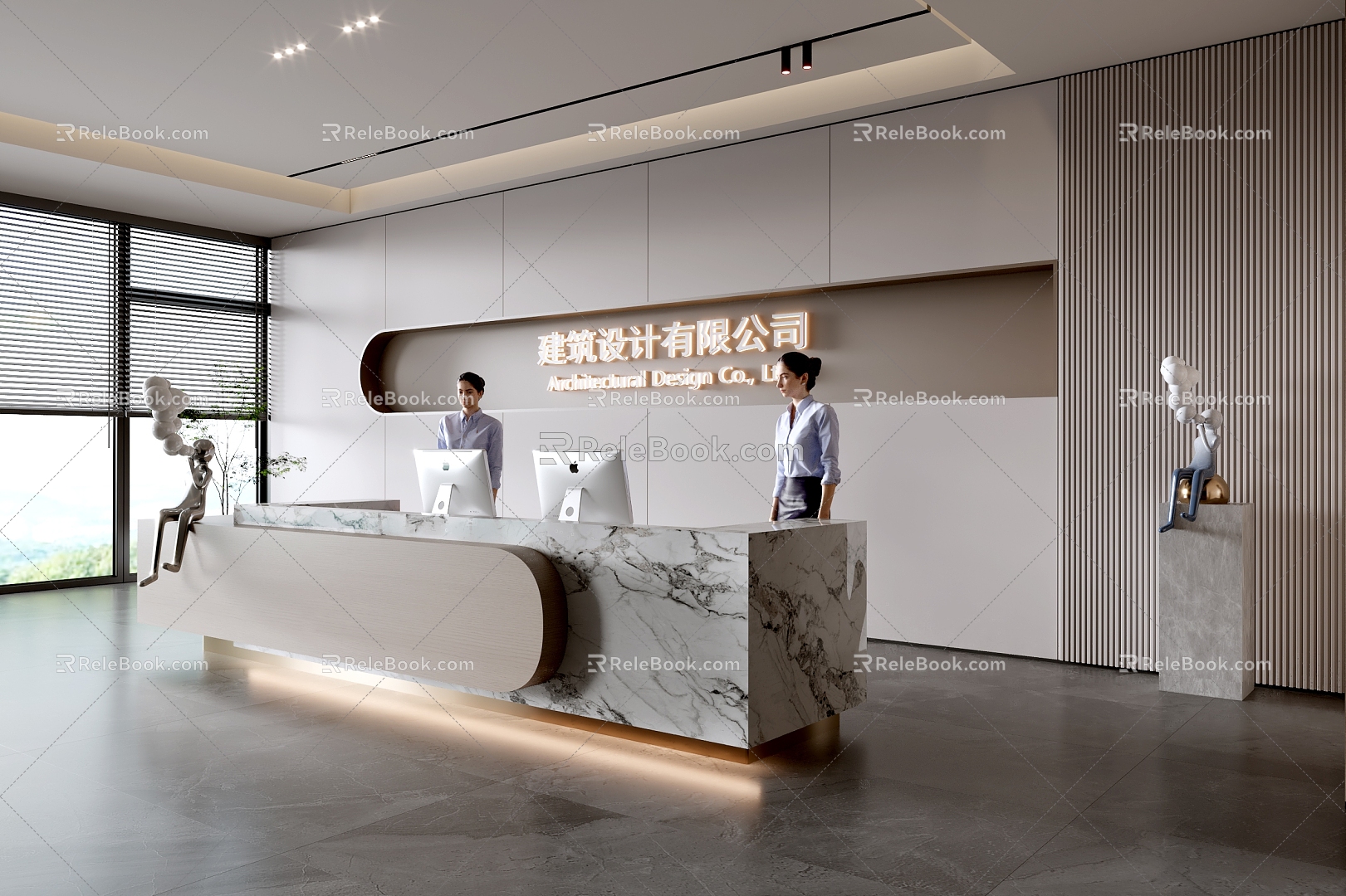 Modern company front desk background wall reception area bar desk reception desk hall simple lobby 3d model